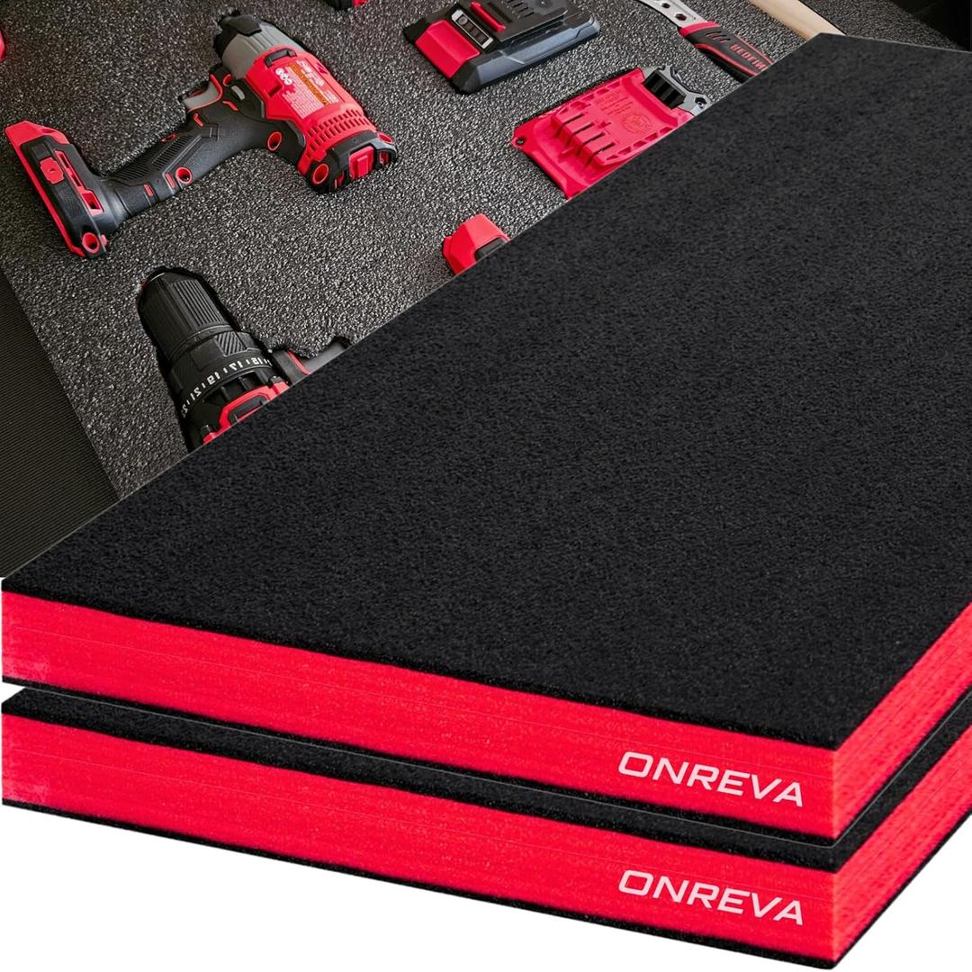 ONREVA Tool Box Foam 22x20x2 inch 3Pack, Foam Inserts for Cases, Polyethylene Storage Sheets for Toolbox Hard Case, Tool Shadow Insert, Kaizen Organizer Sheet, Black with Red