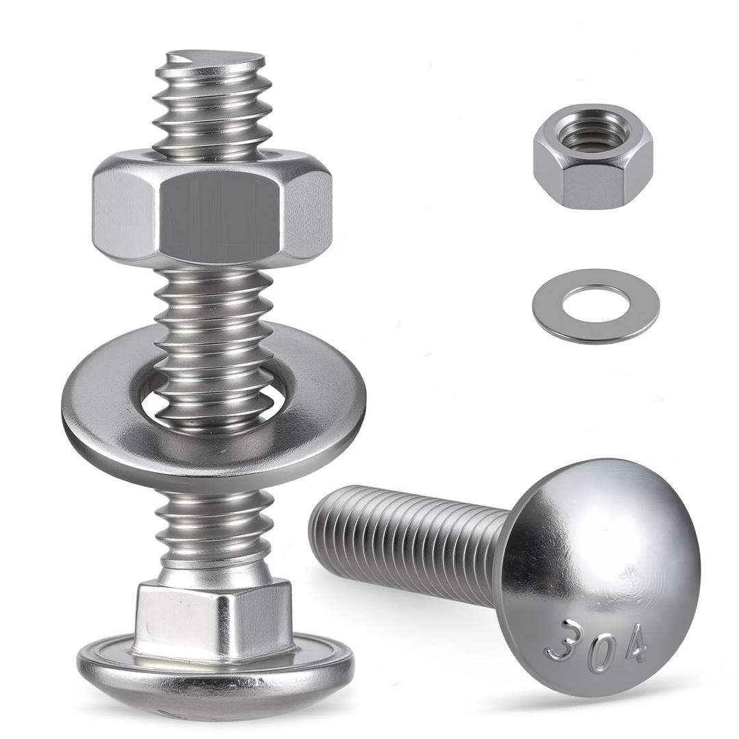 1/4-20 x 2-1/2" Carriage Bolts 304 Stainless Steel 18-8,Round Head Square Neck (18Sets) Bolts and Nuts Kit with Flat Washers
