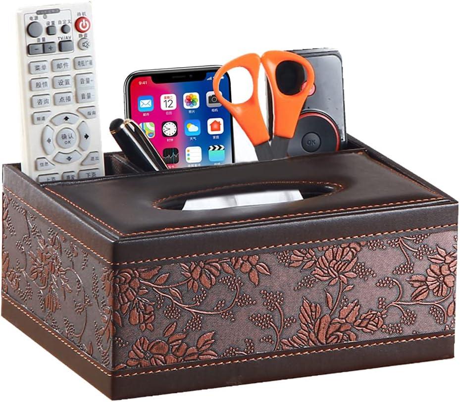 Leather Tissue Box Cover Rectangular and Multifunction Remote Control Caddy,Suitable for Storing pens and Stationery,Desk Organizer Storage for Office and Home(Antique)