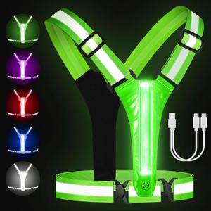 LED Reflective Running Vest - Light Up Running Vest with 3 Light Mode & 5 Colors, Reflective Vest & Running Lights for Runners, Rechargeable Night Running Gear - Reflective Belt Safety Vest