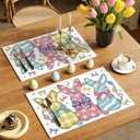 2 x 50 Pack Easter Paper Placemats Disposable,16x 11 Inch Blue Pink Rabbit Bunny Spring Seasonal Paper Table Mats Floral Bow Placemats for Home Kitchen Dining Holiday Party Decoration