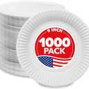 Stock Your Home 9-Inch Paper Plates Uncoated, Everyday Disposable Plates 9" Paper Plate Bulk, White, 1000 Count