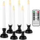 FREEPOWER Set of 6 Flameless Window Taper Candles with 6PCS Black Base, Battery Operated FlickeringTaper Candle with Remote and 4H/6H Timer,for Christmas Home Wedding Decor..