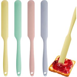 4 Pcs Silicone Jar Spatula, Cake Cream Spatula, 9.8" Long Handle Slim Scraper, Jam Spreader for Butter, Peanut Butter, Baking Mixing(4 colors）