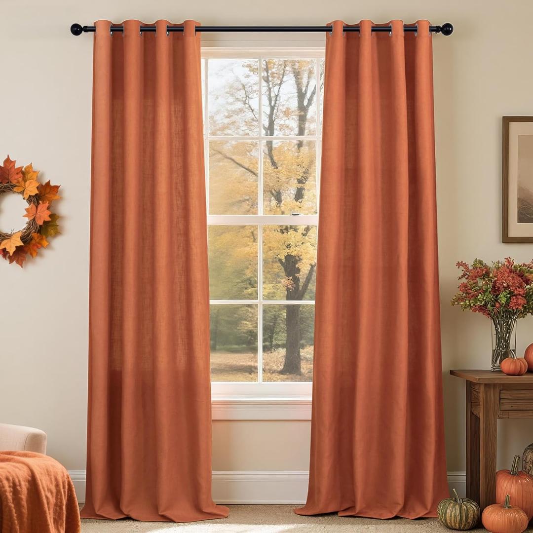 Pitalk Burnt Orange Curtains 96 Inches Long for Living Room 2 Panels Grommet Energy Efficient Drapes Lightweight Sheer Linen Terracotta Colored Curtains for Kids Bedroom Toddler Red Orange 8 FT 52x96