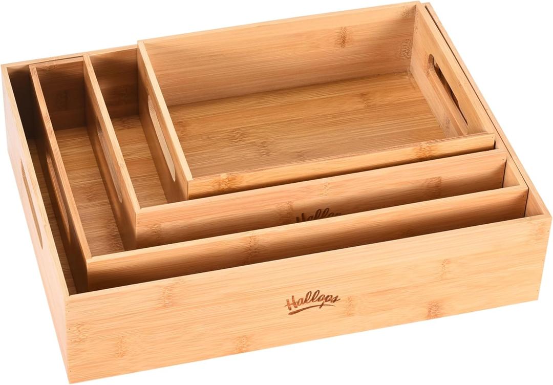 Hallops Large Wooden Crate - Wood Crates for Storage - Large Nesting Crate Set - Portable Antique Wood shelving - Rustic Wooden Decor Bamboo Box - Wood Crates Decorative -15.74" L x 11.81" W x 5.9" H