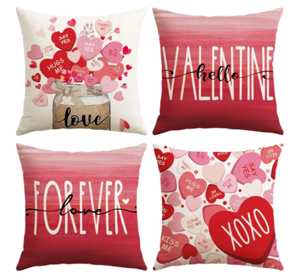 Artscope Valentine's Day Love Forever Throw Pillow Covers 20x20 Inch Set of 4, Valentine Wedding Red Pink Love Heart Decoration Pillow Cases for Home Sofa Couch 50×50(4 PC)