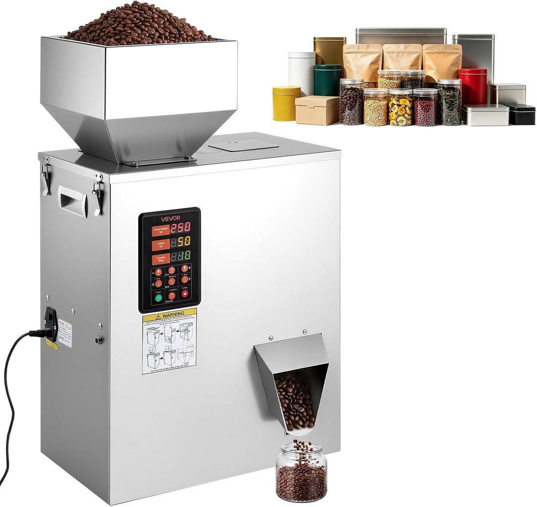 VEVOR Powder Filling Machine, 10-500g (0.02-1.1lbs) Automatic Particle Dispenser, High Accuracy, Stainless Steel, Intelligent Weighing Dispensing Filler for Coffee Beans, Grains, Tea, Spices, Silver