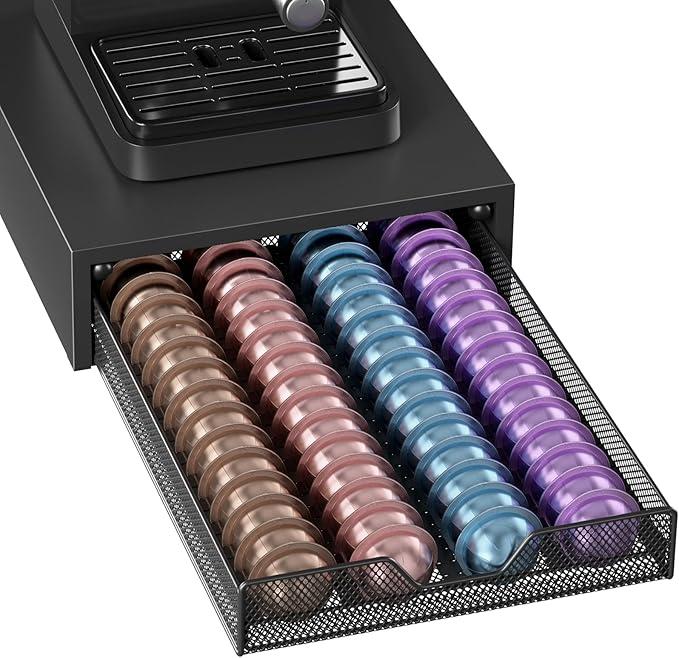 ECOLOVI Nespresso Pods Holder, K Cup Holder, Coffee Pod Holder Organizer Compatible with Nespresso Vertuo Capsules, Holds 60 Small or 40 Large Pods, Black