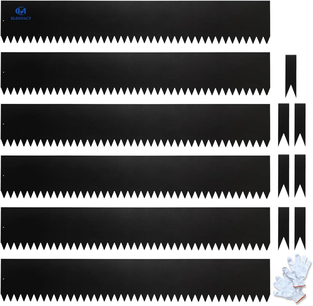 Metal Landscape Edging 6 Pack 40" L x 6" H,Galvanized Bendable Metal Garden Edging,Hammer- in Steel Landscape Edging with a Pair of Gloves and 7 Clips,Black (20 FT Total)