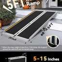FACHNUO 5 Feet Portable Wheelchair Ramp, Non-Skid Aluminum Handicap Ramps with Handle, Folding Threshold Wheel Chair Ramp for Home Steps, Stairs, Entry, Threshold, Doorways, Scooter, 800LBS Capacity