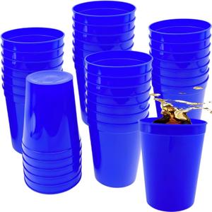 Stadium Cups, 16 oz, Reusable Plastic Tumblers, 30 Pack (Blue)