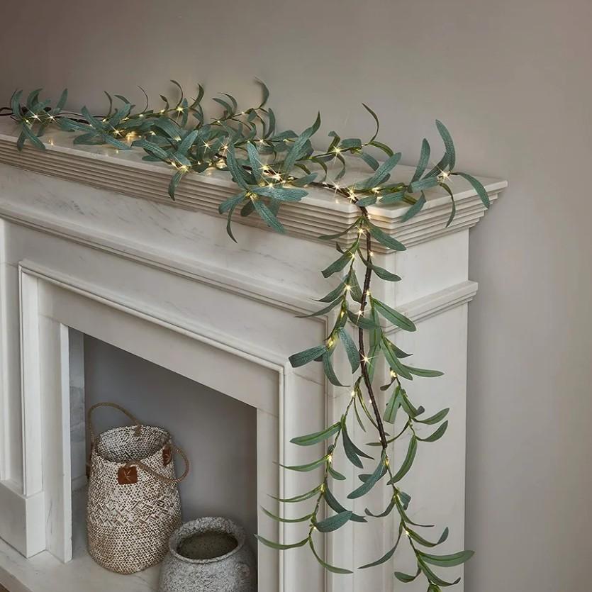 LITBLOOM Lighted Olive Garland Battery Operated with Timer 96 Fairy Lights 6FT, Artificial Greenery Twig Vine Lights for Christmas Spring Fireplace Mantle Decoration Indoor Outdoor