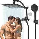 Hibbent All Metal cUPC Certified Shower Head, 8'' High Pressure Rain Shower Head, Handheld Showerhead Combo with 16'' Adjustable Extension Arm, 10 Sprays, 71'' Hose, Showerhead Holder, Matte Black