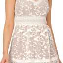 Adrianna Papell Women's Lace Embroidery Flutter Dress, Size 12 (Beige)
