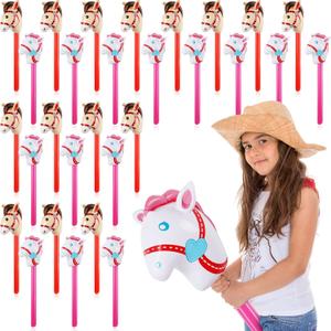 Chivao 30 Pack Inflatable Stick Horse Toy Horse on a Stick Horse Stick Toy Horse Head Stick Balloon Bulk for Cowgirl Cowboy Western Themed Birthday Party Baby Shower Decorations, 37 Inch (Red Pink)