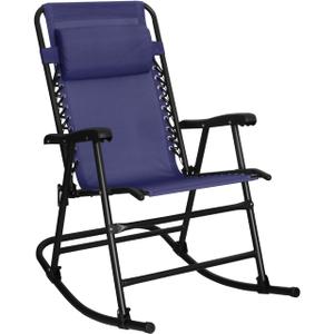 Amazon Basics Outdoor Portable Folding Rocking Chair with Headrest, Ergonomic Design, Weather-resistant Textilene Fabric for Porch, Blue, 2' 2" X 3' 3.4" X 3' 8.6"