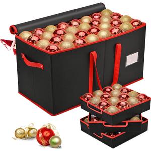 Mrrihand Christmas Ornament Storage Box, Ornament Storage Container with 8 Trays-Xmas Decoration Organizer Keeps 128 Holiday Ornaments 3-Inch, Dual Zipper Closure, 600D Tear-ProofBlack