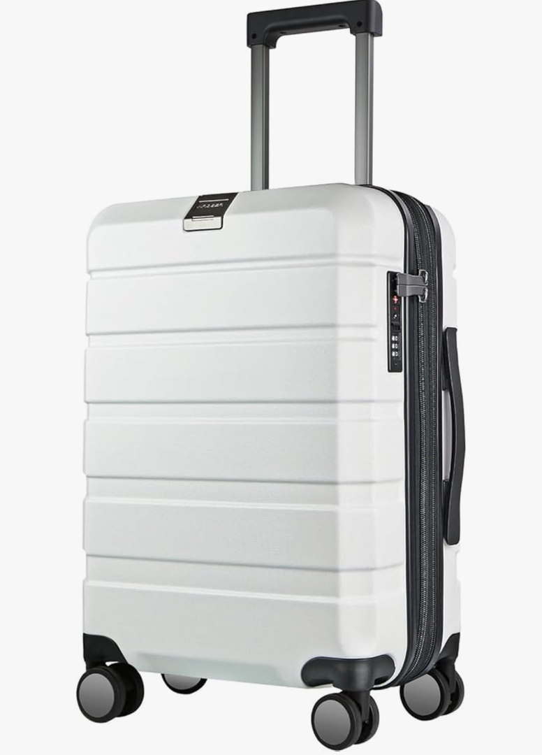 KROSER Hardside Expandable Carry On Luggage with Spinner Wheels & Built-in TSA Lock, Durable Suitcase Rolling Luggage with USB Port, Carry-On 20-Inch, White