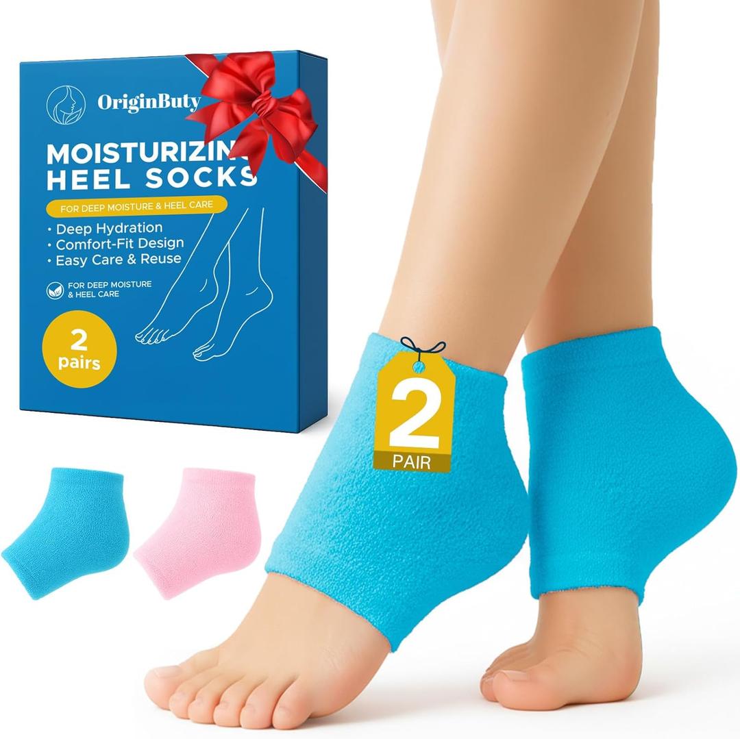 Moisturizing Socks Women, Heel Socks for Dry Cracked Feet, 100% Cotton Gel Socks for Overnight Hydration  Deep Moisturizing Foot Socks with Rose, Jojoba & Olive Oils, 2 Pairs (Blue)