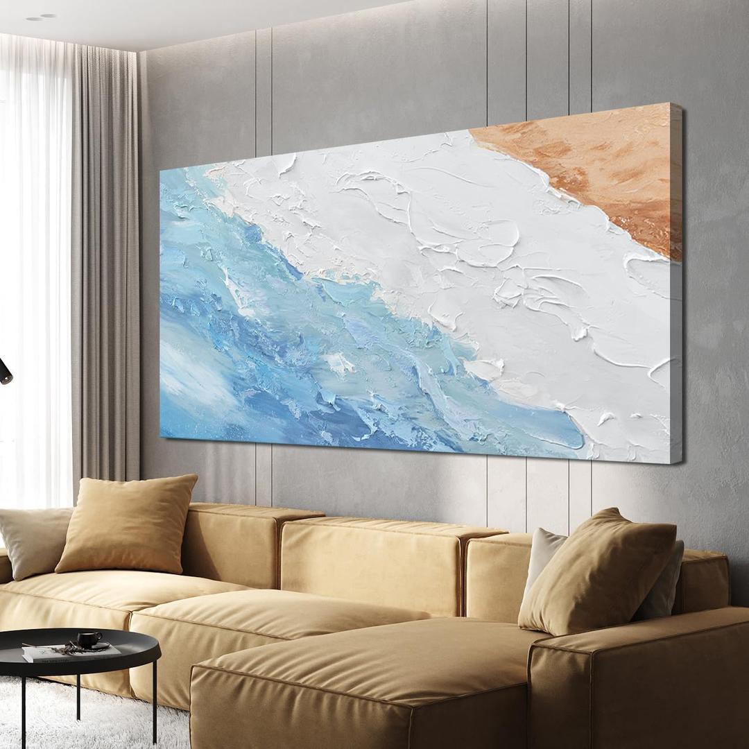 Canvas Wall Art Decor Wall Art Pictures for Living Room Abstract Canvas Art Wall Decor Large Modern Abstract Wall Art Prints White Blue Aesthetic Wall Art Artwork for Walls Home Office Decor 29"X58" (XY-01H)