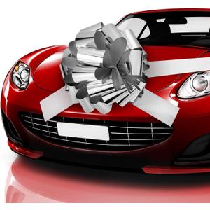 Big Car Bow 25 Inch Giant Car Bow with 20 ft Ribbon for Large Gift Wrapping New Houses Huge Present Birthday Christmas Decor(Glossy Silver)