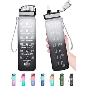 Enerbone Water Bottle, Leakproof BPA & Toxic Free, Motivational Water Bottle with Times to Drink and Straw, Fitness Sports Water Bottle with Strap for Office, Gym, Outdoor Sports