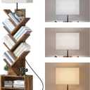 6 Tier Tree Bookshelf with Light Small Bookcase with Storage Cabinet, Modern Tall Narrow Bookshelves Organizer, Floor Standing Book Shelf for Bedroom/Living Room/Home Office/CDs/Movies/Corner