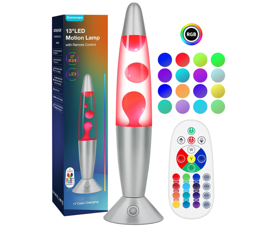 17 Colors Changing Liquid Motion Lamp with Remote: 13.5" LED Night Light for Kids Adults - Relaxing Table lamp for Bedroom Office - Glitter Mood Lighting for Home Decor Christmas Decorations Indoor