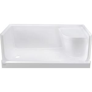 Aquatique 60 X 32 Single Threshold Shower Base With Left Hand Drain and Integral Right Hand Seat in White