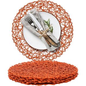 AHHFSMEI Paper Braided Round Placemats Set of 6 Natural Non-Slip Heat Resistant Table Mats for Dining Tables Woven Indoor & Outdoor Place mats(Burnt Orange)