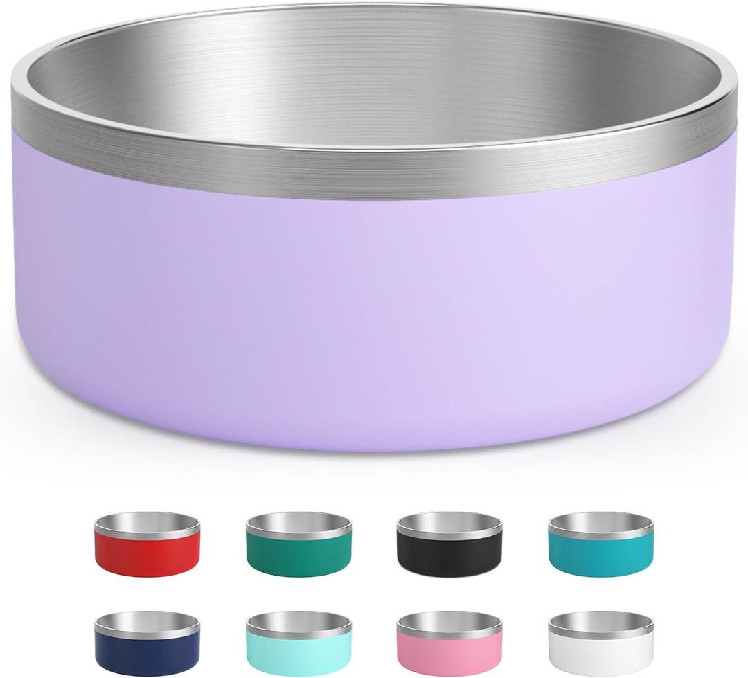 LIHOOOOM Stainless Steel Dog Bowls, Metal Dog Bowls, Water Bowl for Dogs, Dog Food Bowls, Pet Bowls for Dogs, Dog Dish for Large Dogs, Insulated Dog Bowl, Non Slip Dog Bowl, Easy Clean, 40oz, Light Purple