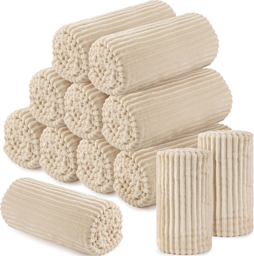 Buryeah 12 Pcs Flannel Throw Blanket Bulk 50 x 60 in Sleepover Blanket Outdoor Wedding Throw Lightweight, Oeko-tex Standard 100 Certified for Sofa Homeless Gifts (Beige)