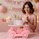 Lallisa 12" Pink Princess Cake Stand 3D PVC Cake Decorations with Prince and Princess Themed Holder Dessert Stand Centerpieces for Wedding Birthday Party Supplies