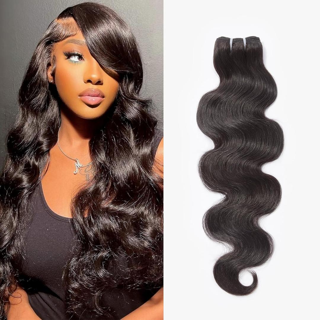 WEQUEEN Bundles Human Hair Body Wave 16A Brazilian Virgin Hair Bundles, Silky and Soft, 16 Inch Thick Weave Natural Black (1B)