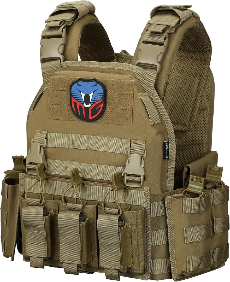 MGFLASHFORCE Tactical Vest Molle Airsoft Vest for Men (Coyote Brown)