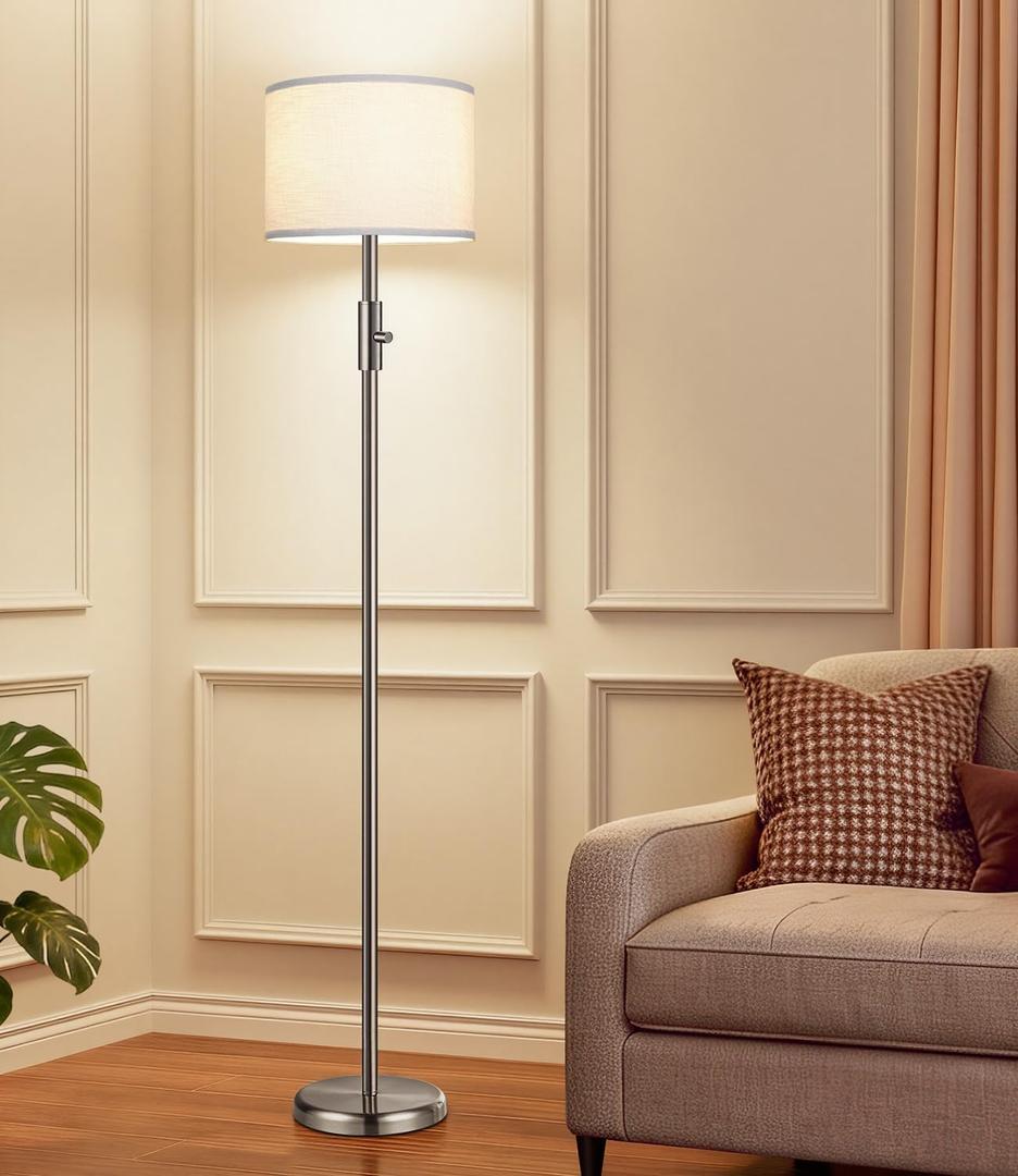 Floor Lamp Simple Design with White Shade, Small Tall Lamps for Living Room Bedroom Office Dining Room Kitchen, Sliver Pole Lamp-Sliver