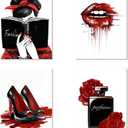 Facioro Fashion Woman Canvas Wall Art, Red Wall Decor for Bedroom Decor, Red and Black Art Posters, Girls Room Decor, Black and Red Fashion Poster (03)
