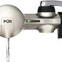 PUR PLUS Horizontal Faucet Mount Water Filtration System, 3-in-1 Lead Reducing Filter for Great-Tasting Filtered Tap Water, Lasts 100 Gallons, Fits Most Kitchen or Bathroom Faucets, Stainless Steel