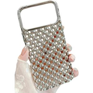 JANDM Hollow Out Compatible with iPhone 17 Pro Max Case, Fashion Beads Bubble 3D Cut-Out Design, Glossy Chrome Electroplate Silicone Glitter Breathable Case for Women Girls (Silver)