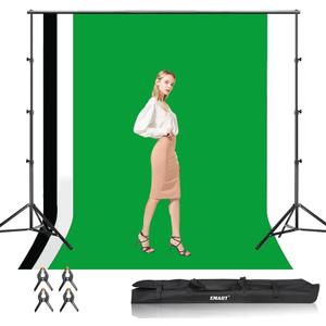 EMART Photo Video Studio Backdrop Stand Kit, 8.5x10ft Adjustable Photography Greenscreen Support System with 3 Polyester Backgrounds for Photoshoot (Black White Green)