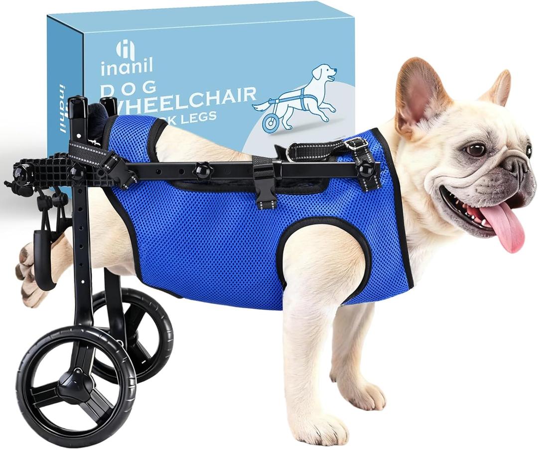 Dog Wheelchair for Back Legs – Adjustable Height/ Length/ Width, Sturdy Wheelchair with All-Terrain Shock-Absorbing Wheels, Mobility Support for Injured or Disabled Dogs & Cats, Blue (S)