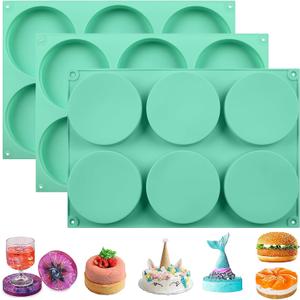 4Inch Round Silicone Mold for Baking, 3Pcs Large Silicone Muffin Top Pan Non-Stick, 6-Cavity Baking Mold for Breakfast Sandwiches Hamburger Egg Whoopie Pie (0.78Inch Deep)