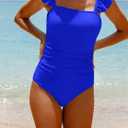 Womens Ruffle One Piece Swimsuits Ruched Tummy Control Bathing Suits Floral Swimwear Blue Small (Blue, S)