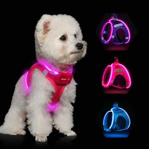 Light Up Dog Harness, Rechargeable LED Dog Harness for Small Medium Large Dogs, Reflective Lighted Safety Vest for Night Walking & Camping, Lightweight & Adjustable, Pink, L
