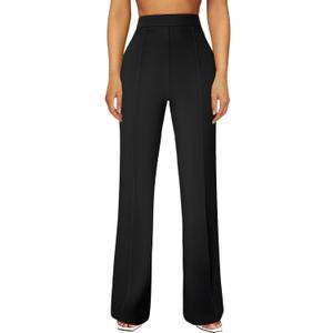 JEKAOYI Womens Straight Leg Dress Work Pants High Waist Stretchy Business Casual Pants Office Trousers Slacks (Black, M)
