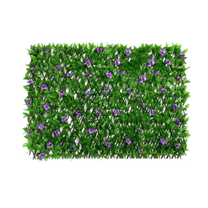 Artificial Ivy Privacy Fence Screen with Purple Flowers, Expandable Faux Ivy Trellis for Garden, Patio, Outdoor Decor, 46x14.3x2"