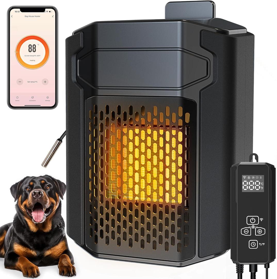 Kiroto Outdoor Dog House Heater with Thermostat APP Control - Outdoor Pet House Heater with WIFI, 500W Dog House Heaters for Outside Doghouse, Heated Dog House for Winter ith Adjustable Temp & Timer