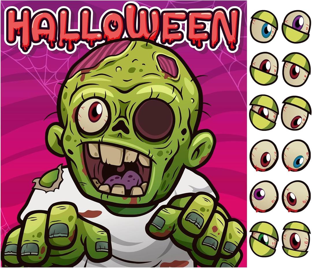 3 x OHOME Halloween Games for Kids - Pin The Eyeball on The Zombie Game | Halloween Crafts Toys Gifts Birthday Party Supplies for Kids | HALLOWEEN Treats Activities Party Favors Decorations for Family (Red)