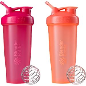 BlenderBottle Classic Shaker Bottle Perfect for Protein Shakes and Pre Workout, 28-Ounce (2 Pack), Pink and Coral